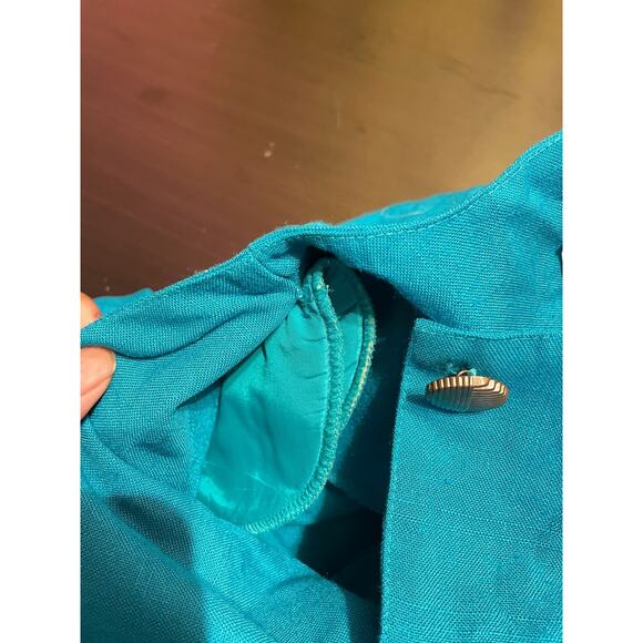 Vintage Womens Dress Size 12 Petite Teal Pleated Secretary Preppy Old Money 80s - Picture 5 of 8